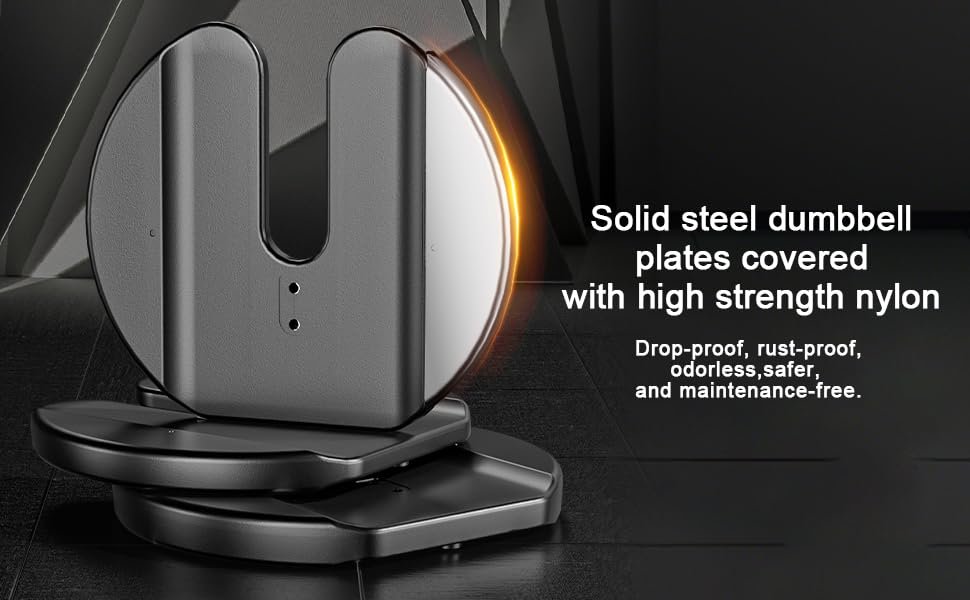 Solid steel dumbbell plates covered with high strength nylon