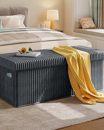 Folding Storage Ottoman Bench with Blanket