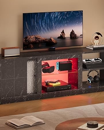 LED TV Stand for 70/55/65 Inch TV, Gaming Entertainment Center with Cabinet, Modern Media TV Console
