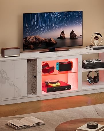 LED TV Stand for 70/55/65 Inch TV, Gaming Entertainment Center with Cabinet, Modern Media TV Console