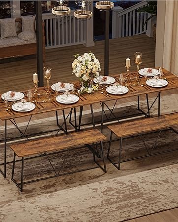 Dining Table Set for 4, Modern Kitchen Room Table Set with 2 Benches