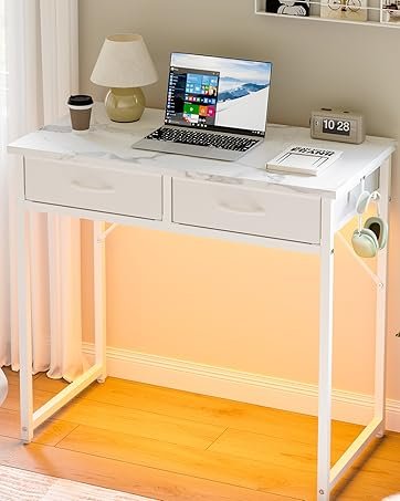 Small Desk with 2 Fabric Storage Drawers