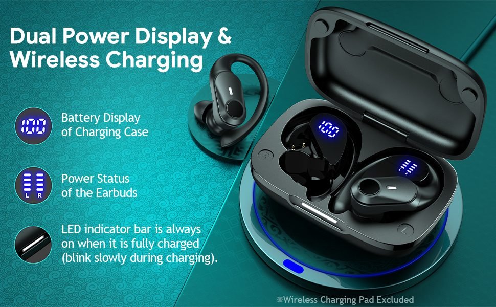 earbuds with dual power display & wireless charging