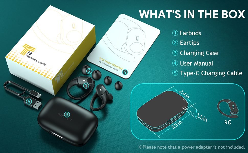 Ear Buds 36Hrs Playback Wireless Charging Case Digital Display Over-Ear Earphones with Earhook