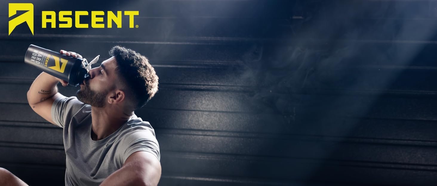 Image of Athlete Drinking Ascent Shaker Bottle