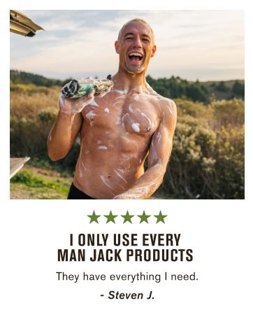 Man showering outside with Every Man Jack body wash