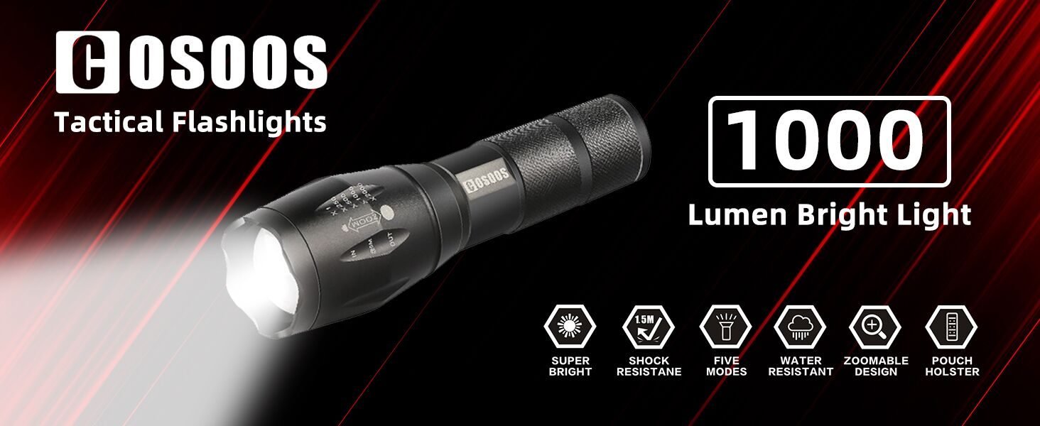 LED Tactical Flashlight Bright Flashlights for Emergencies and Camping Gear, Water Resistant