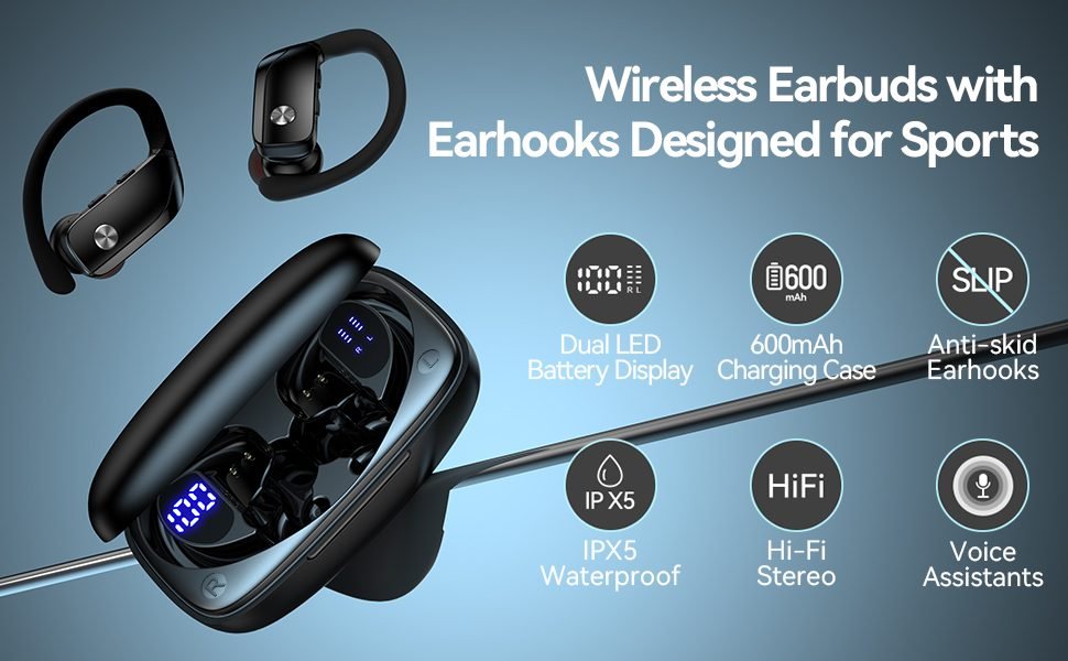 Wireless Earbuds with Earhooks Designed for Sports