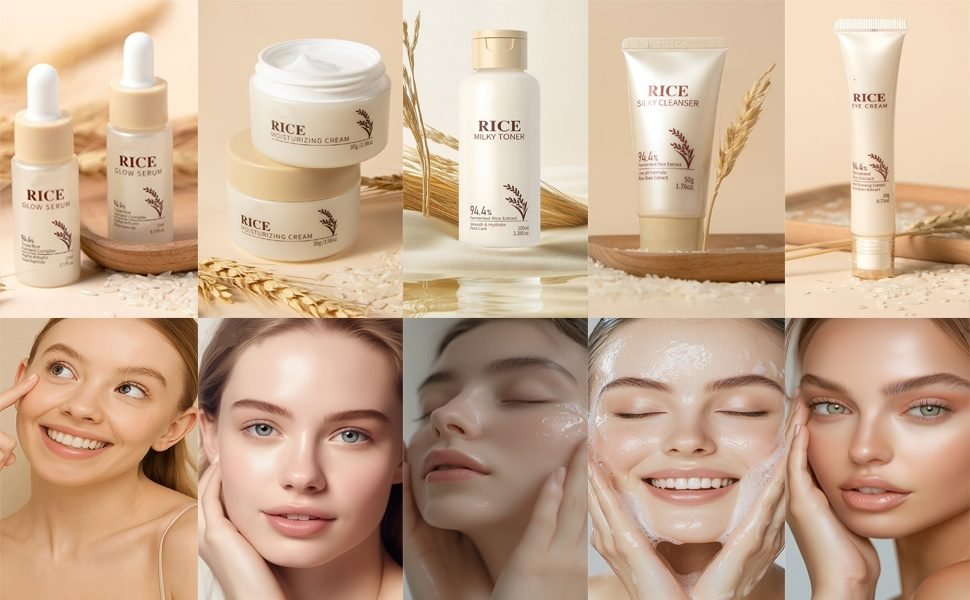 Rice skincare travel set, suitable for all skin types and skin tones, including sensitive skin