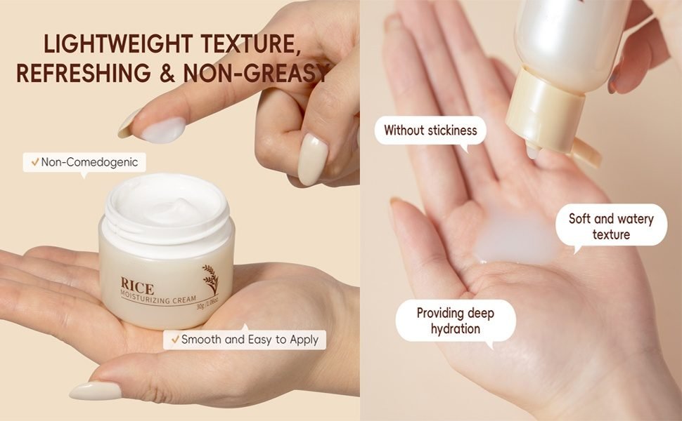 Rice face cream and toner are lightweight, refreshing, non-sticky, and absorb quickly