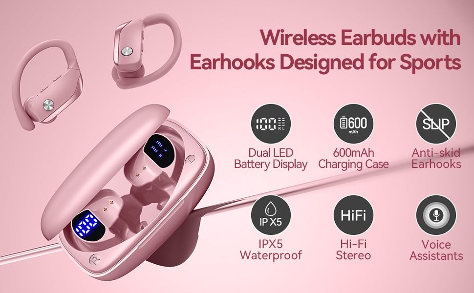 Wireless Earbuds with Earhooks Designed for Sports
